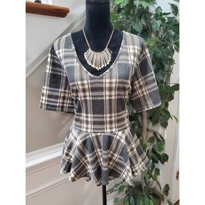 Ashley Stewart Womens Multicolor Plaid Short Sleeve V Neck Top Blouse Size 18/20